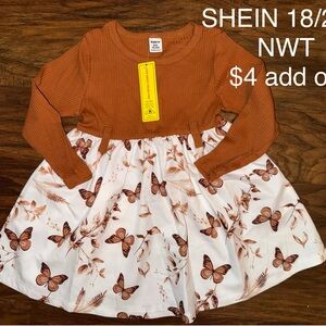 SHEIN Kids Dress in Rust Brown and Cream with Butterfly Design